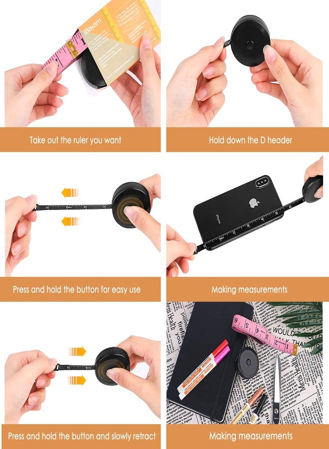 iBayam 2 Pack Tape Measure Measuring Tape for Body Fabric Sewing Tailor Cloth Knitting Craft Measurements, 60-Inch Soft Fashion Pink & Retractable Black Tape Measure Body Measuring Tape Set, Dual Side - Image 5